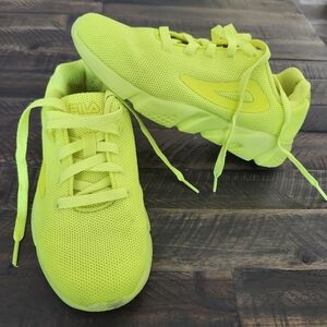 Fila Bright Neon Yellow Mesh Sneakers Youth Size 3